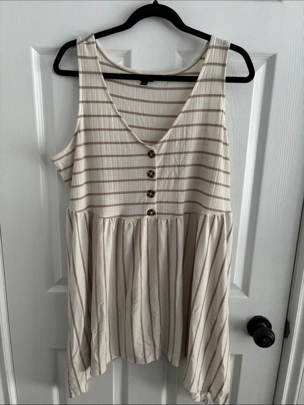 torrid Cream and Tan Striped Button-Front Babydoll Tank Top